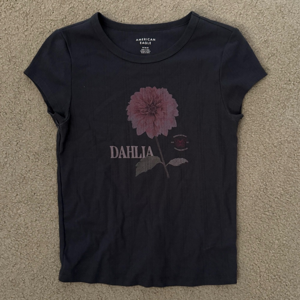 American Eagle Outfitters Charcoal Tee with Floral Accent